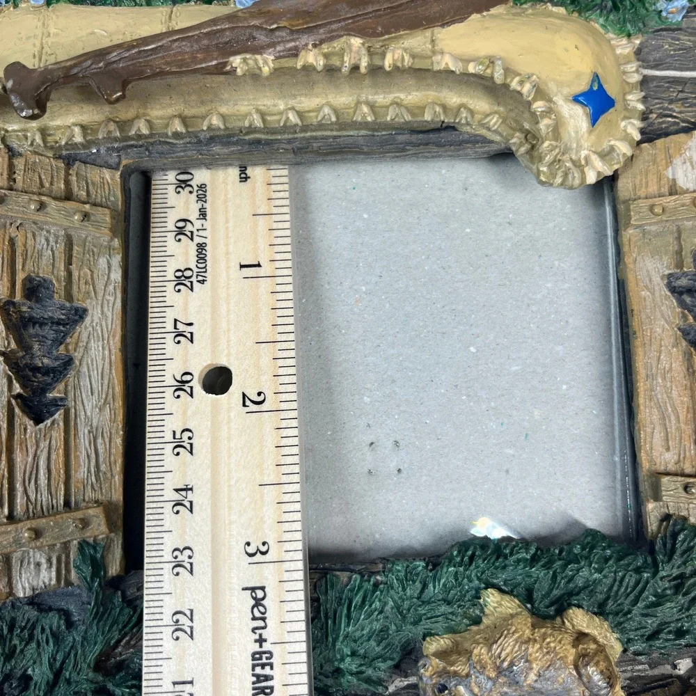 Black Bear Canoe Picture Frame Brown Rustic Lodge Cabin Decor Resin